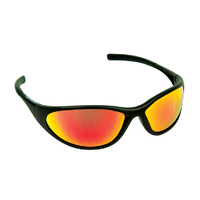 SKY RED MIRROR LENS SAFETY GLASSES MATTE BLACK SPORTY WRAP AROUND DESIGN
